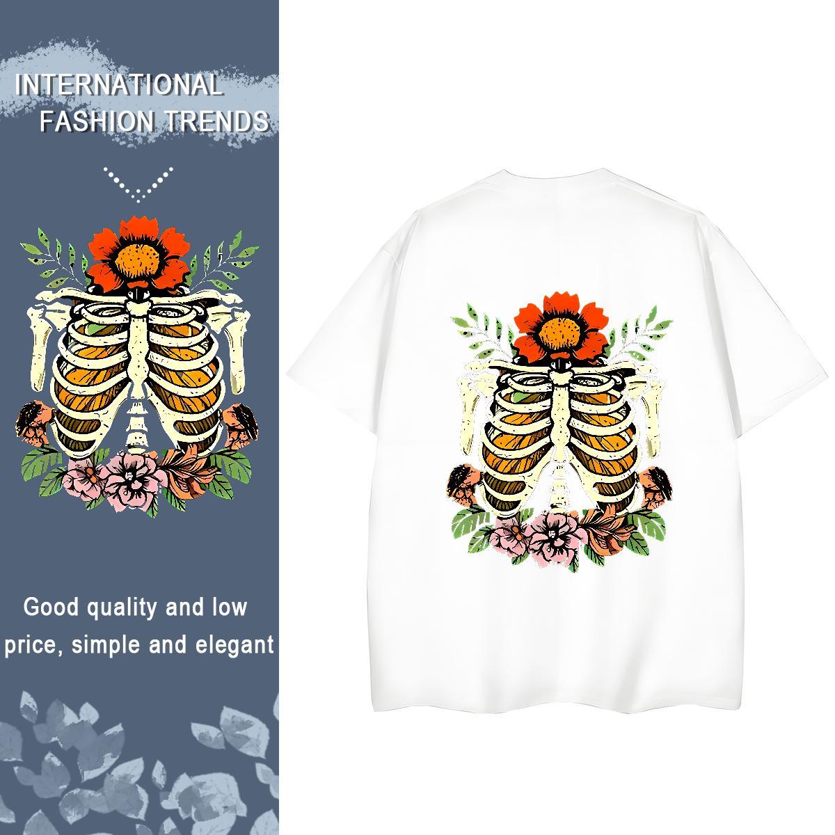 Classic T shirt 230g Pure Cotton Short Sleeve O-Neck Street skull Woman Tshirt 5A Customized Tee Shirt