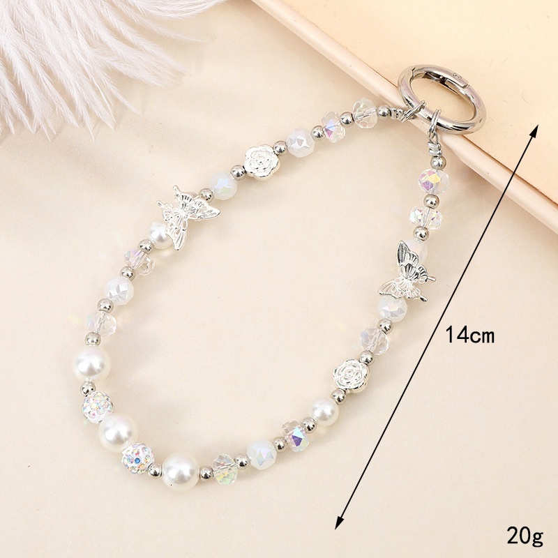 Ins Fashion New Phone Rope Crystal Butterfly Bead Accessories Wrist Keychain Pendant Hanging Chain
