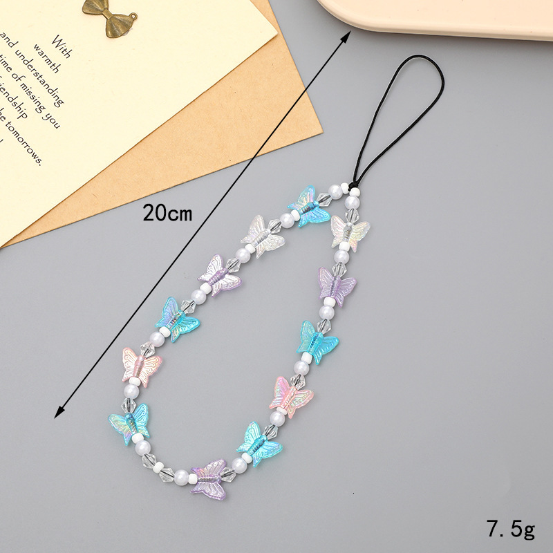 Yilian's new imitation pearl chain, colorful butterfly anti loss key rope, phone case accessories, hanging ornaments, female accessories