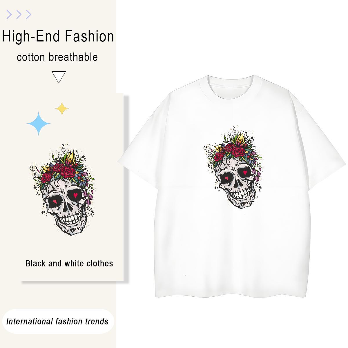 Fashion New T shirt 230g Cotton O Neck Short Sleeves Street Casual skull Unisex Tshirts Female Customized Tees Shirts