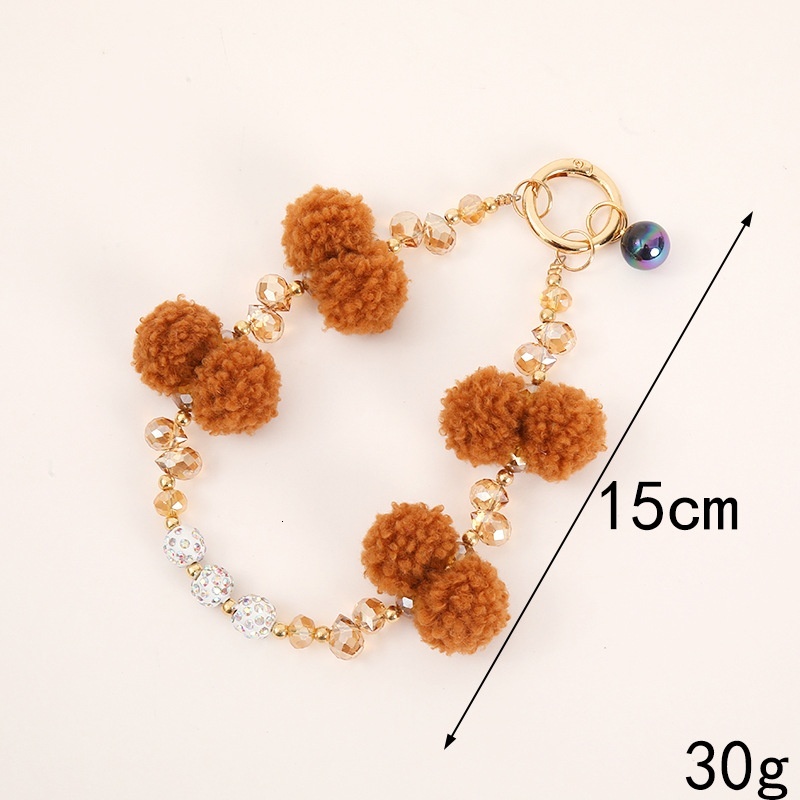 New crystal bead keychain pendant for autumn and winter plush mobile phone rope, anti lost bag chain hanging accessories