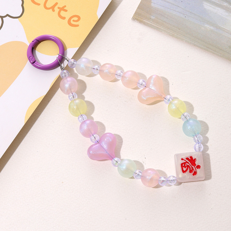 Yilian's new acrylic candy colored heart-shaped hand-held DIY jewelry accessories, handmade bead anti loss chain