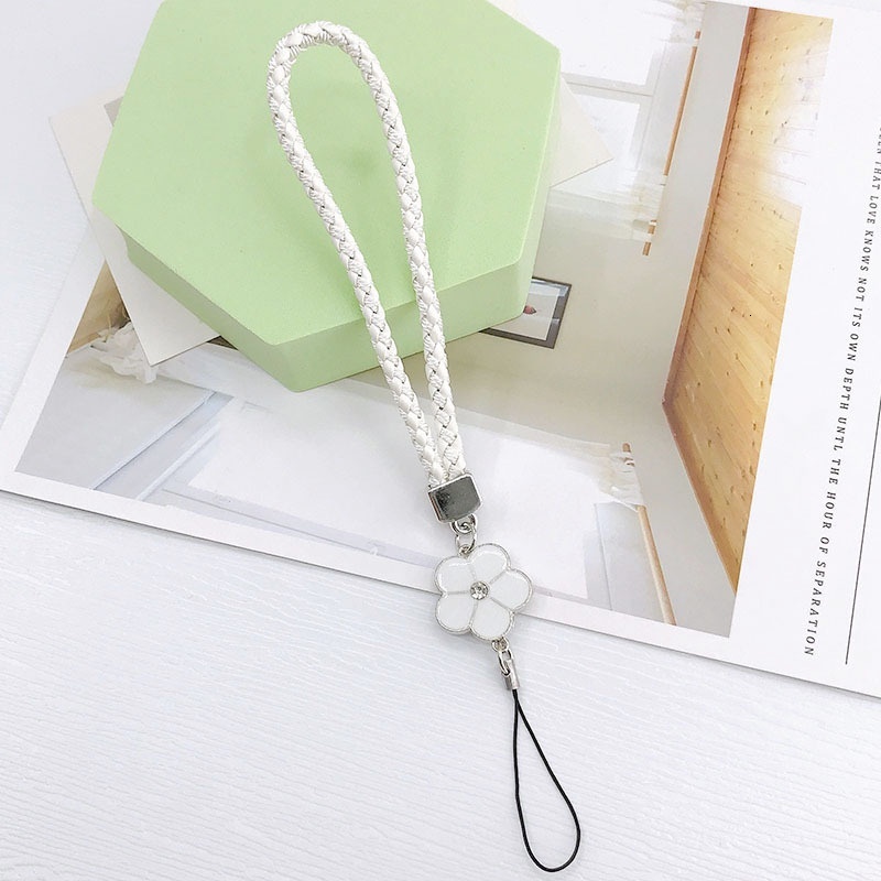 Creative leather lanyard bracelet, new woven mobile phone chain, camellia flower plum blossom short hand rope