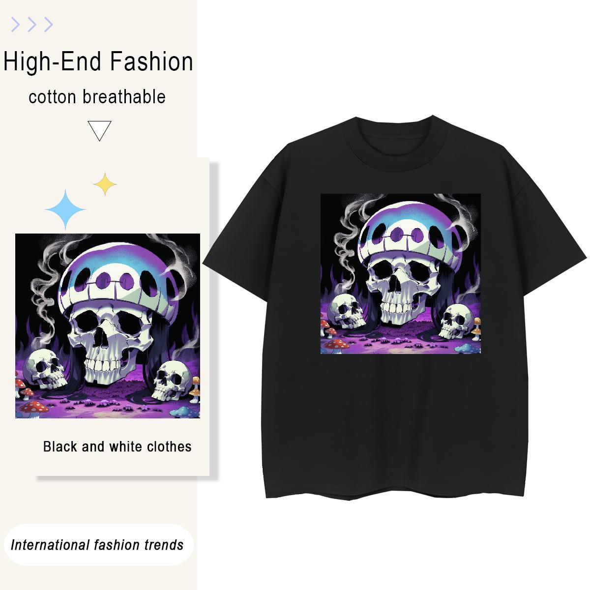 TOP Quality T shirt 100% Cotton 230g O-Neck Short Sleeve Casual Daily Wear skull Lady T shirt Brand Oversized Tees Shirts