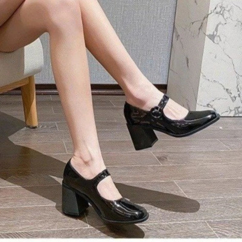 Fashion Womens Mary Jane Shoes Retro British Style Female Heeled Shoes Hepburn Black Womens Shoes Thick Heel Sapatos Feminino 240902