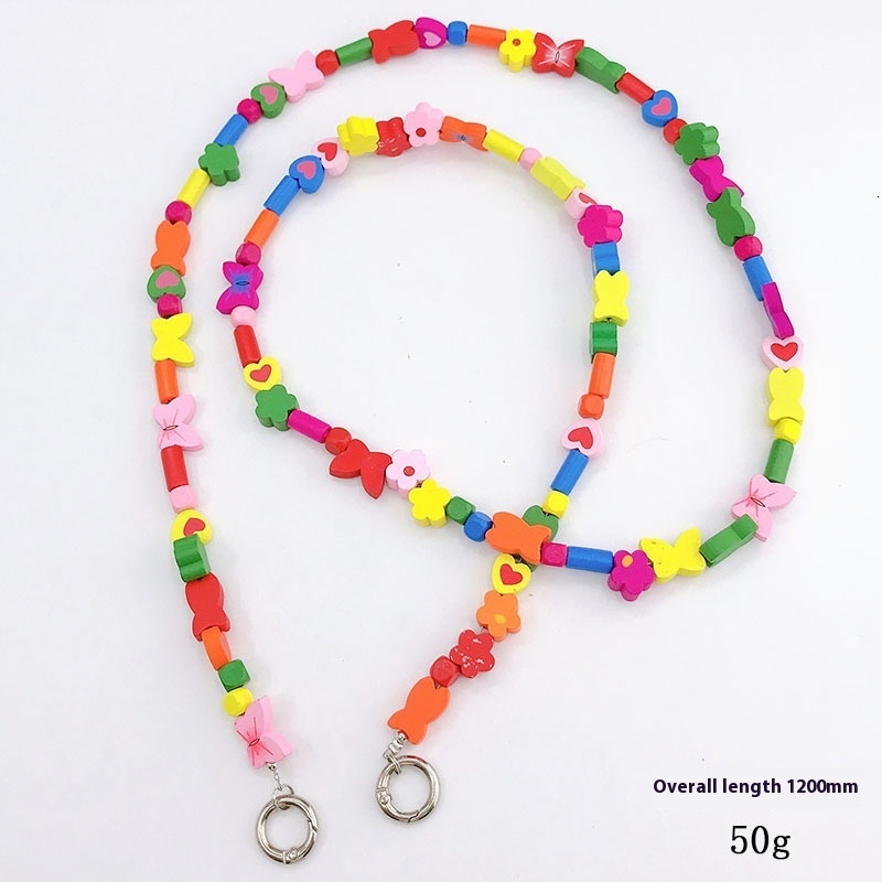 Yilian new colorful wooden bead butterfly diagonal cross phone case hanging chain shoulder strap pendant decoration