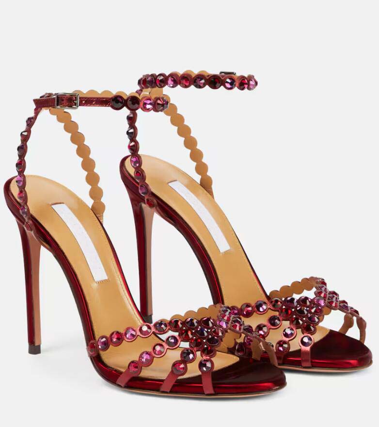 Sandals Luxury designer Women Black sandal high heels Tequila SANDAL crystalEmbellished leather sandal black strap crystal leather Suede high heeled wedding dres