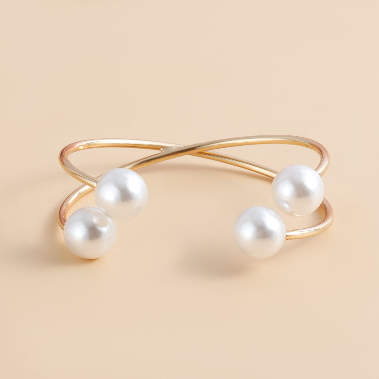 Stainless Steel Bangle Bracelets For Women Gold Plated 4 Imitation Pearls Bracelet Jewelry Simple Fashion Minimalist Bangles Party Birthday Office Gif