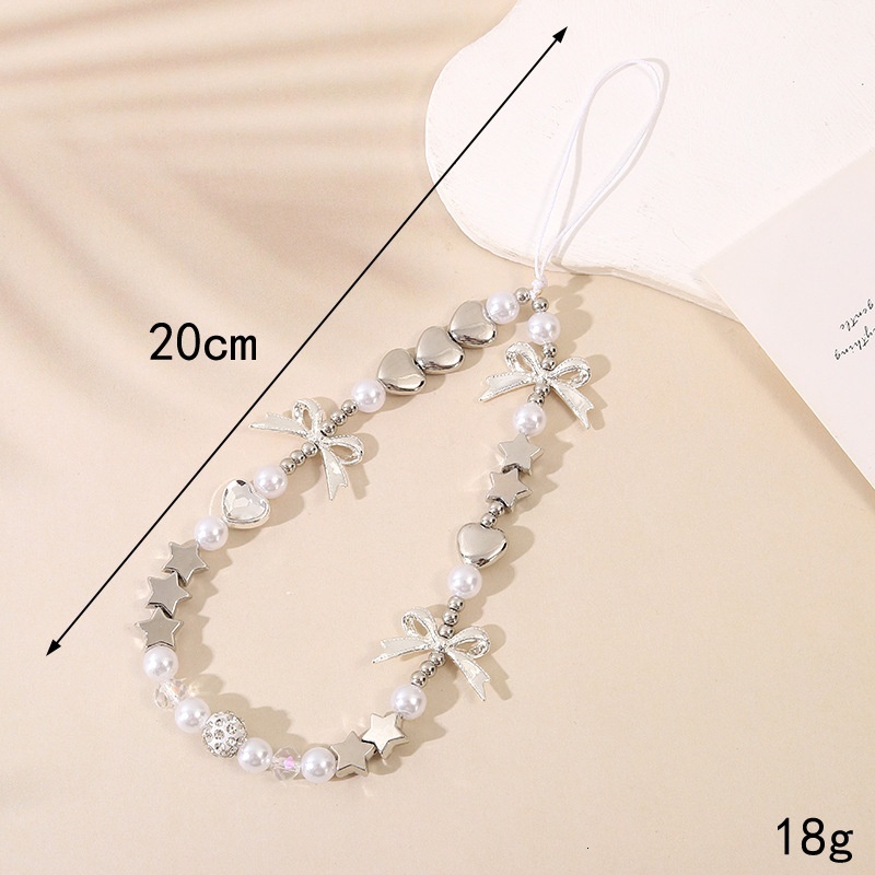 Creative new chain bead mixed pearl bow mobile lanyard phone case keychain pendant