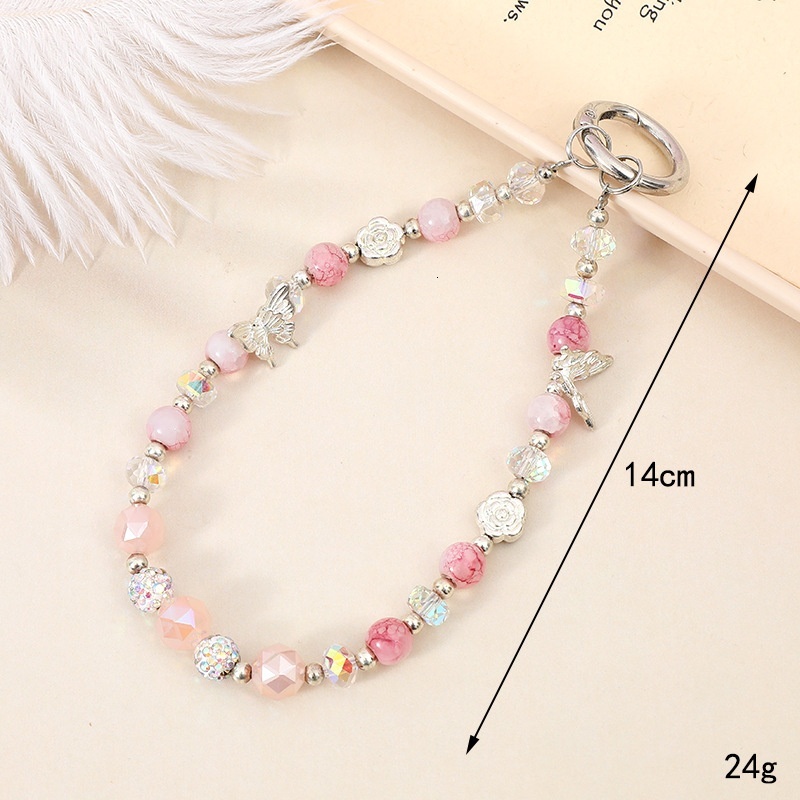 Ins Fashion New Phone Rope Crystal Butterfly Bead Accessories Wrist Keychain Pendant Hanging Chain