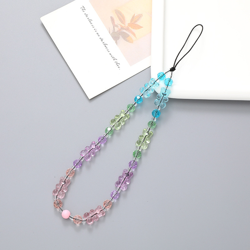 New Acrylic Bear Chain Case Pendant Beaded Phone Rope Anti Drop Hand Strap for Women