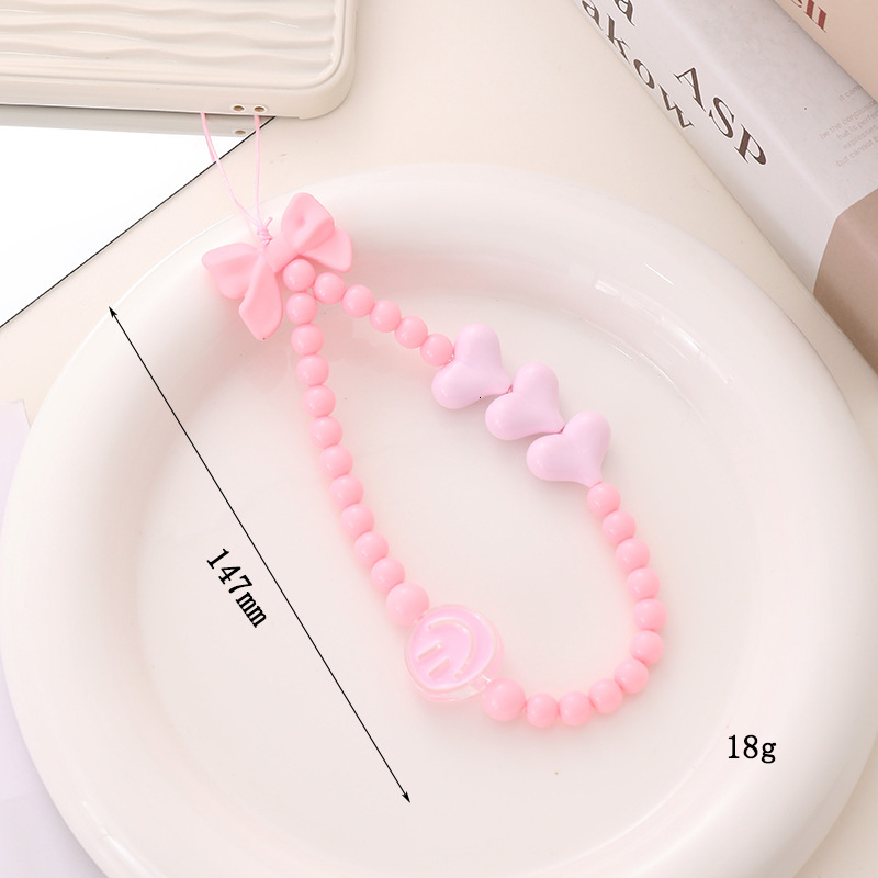 Yilian's new acrylic bead chain with personalized and creative color bow, mobile phone hanging rope, anti fall wrist strap