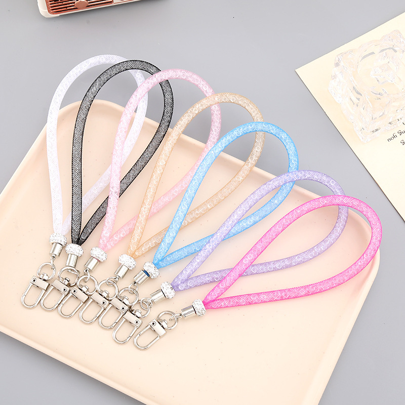 Ins new tubular mesh pendant luggage keychain decoration rhinestone chain DIY mobile phone hanging rope