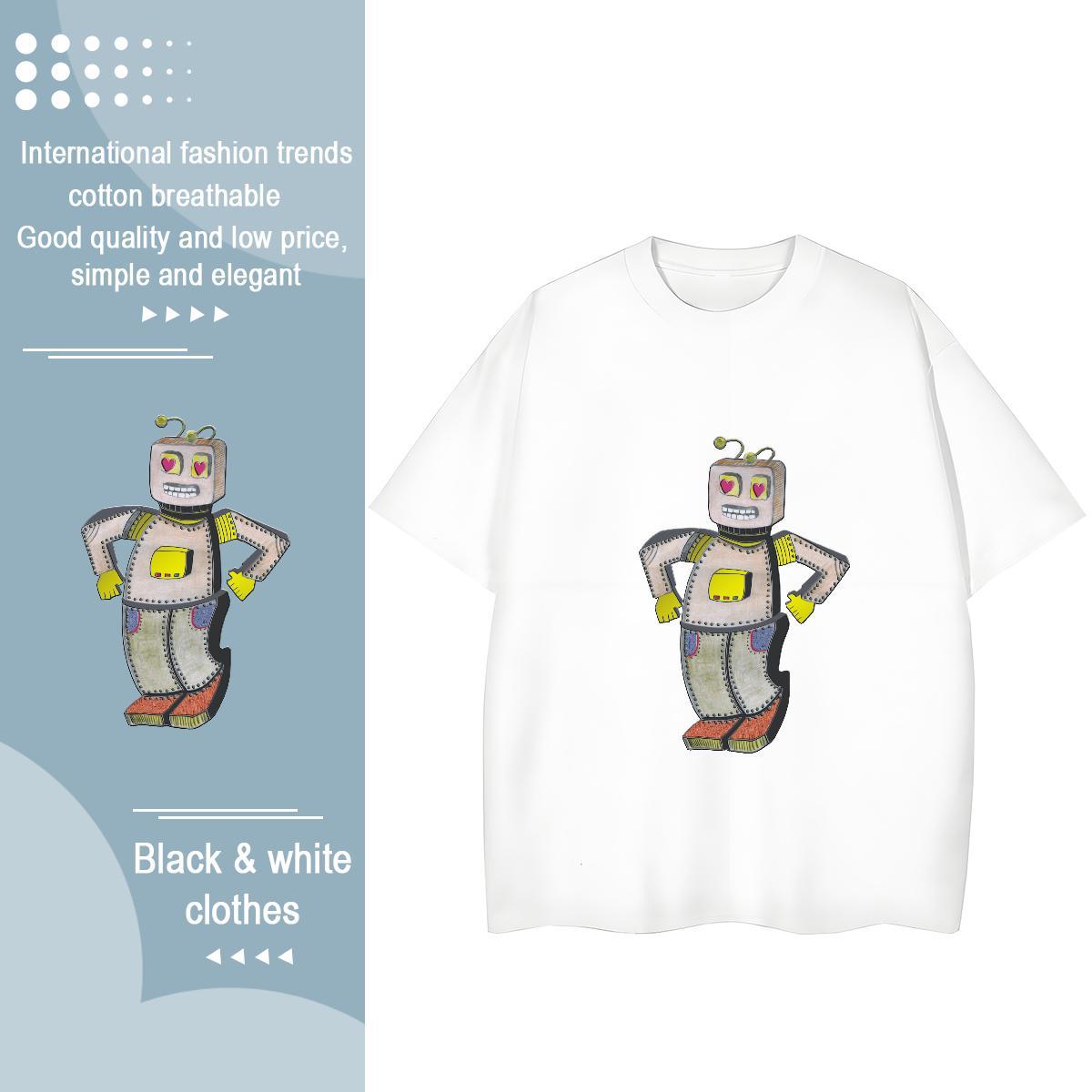 Fashion Casual T-Shirts 230g Cotton Breathable Crew Neck Beach robot Women Tees Wholesale Custom Print Plus Size Clothes Shirt