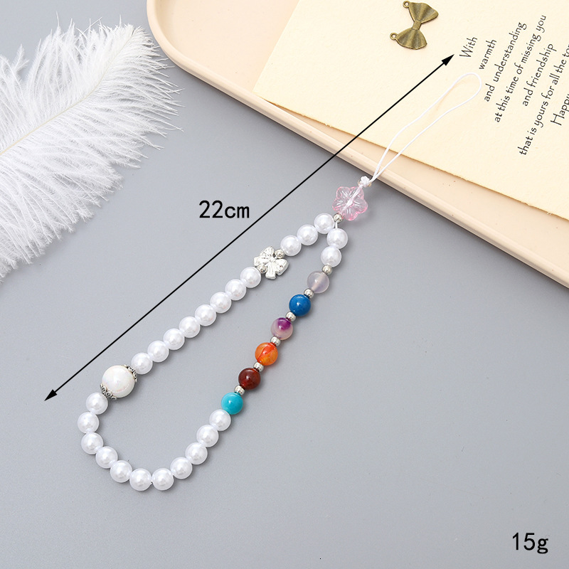 New pearl bow mixed bead mobile phone chain rope CCD camera keychain hanging accessory
