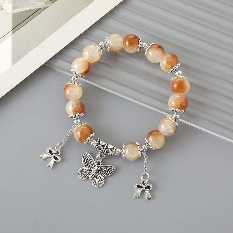 Ins New China-Chic Cultural Creative Glass Beaded Bracelet Simple Versatile Butterfly Hand String Classmate Friend Gift Jewelry