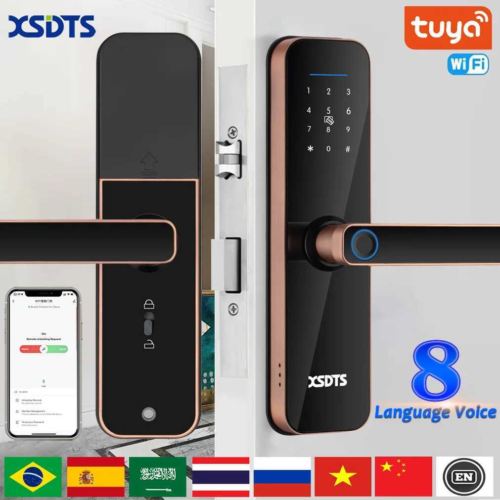 Electronic smart door lock with biometric fingerprint/smart card/password/key unlock/USB emergency charging CL240920