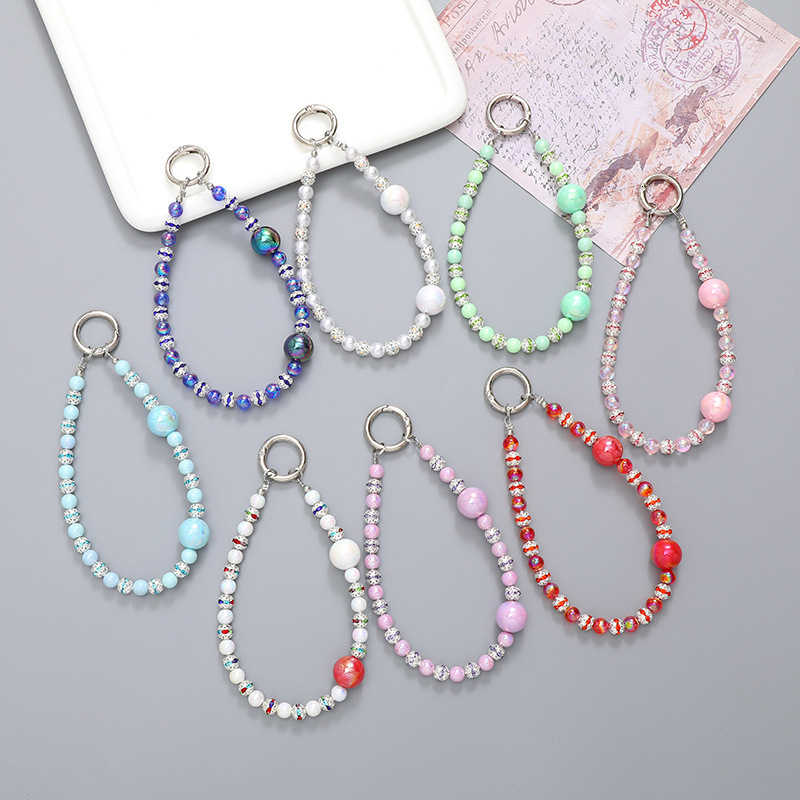 New Light Luxury Solid Color AB Bead Pendant DIY Phone Case Pendant High Grade Hanging Rope Wrist Strap