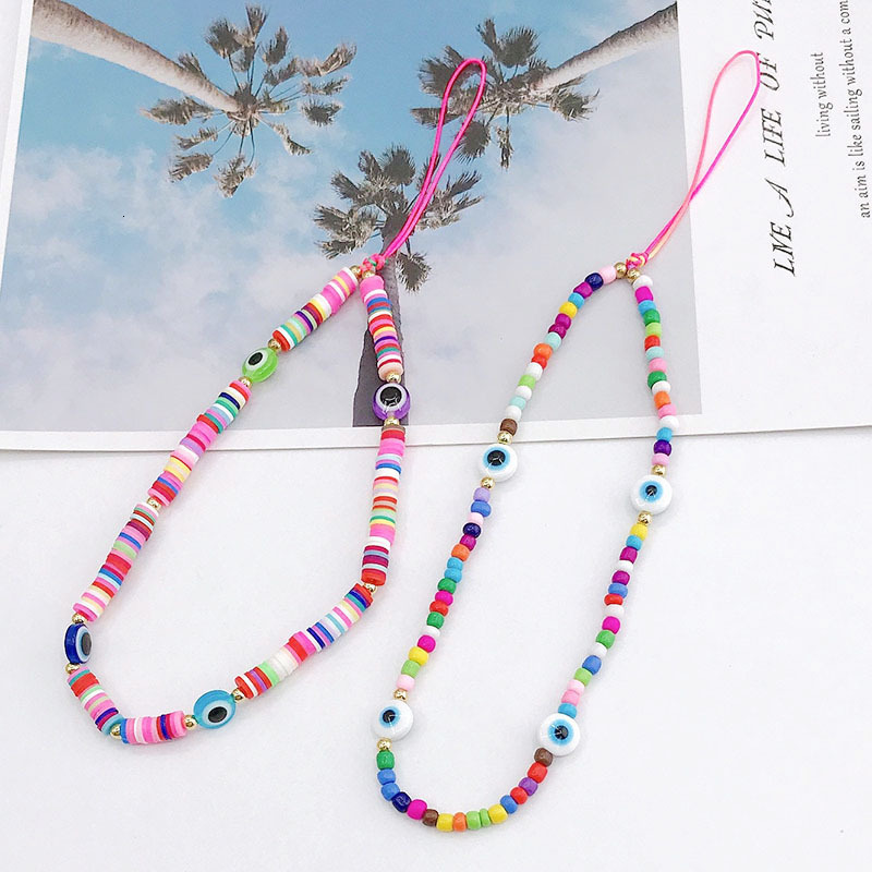 Yilian's new Devil's Eye mobile chain DIY accessories candy colored rainbow glass bead phone anti loss rope