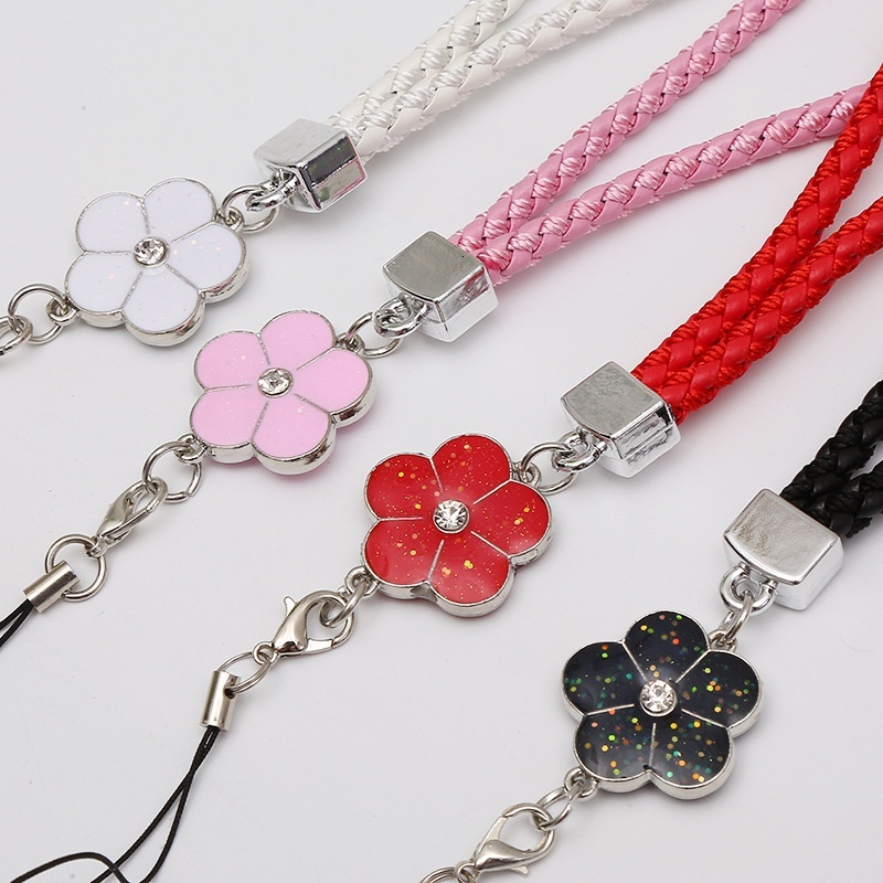 Creative leather lanyard bracelet, new woven mobile phone chain, camellia flower plum blossom short hand rope
