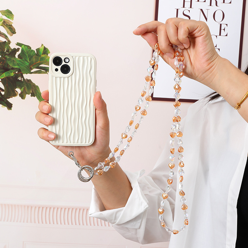 Personalized round crystal crossbody handmade bead love phone hanging rope pendant single shoulder strap bag chain