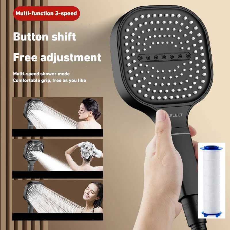 13CM Large Panel 3 Modes Shower Head High Pressure Water Massage Shower With Head Filter Element Bathroom Accessories NewXJ240906