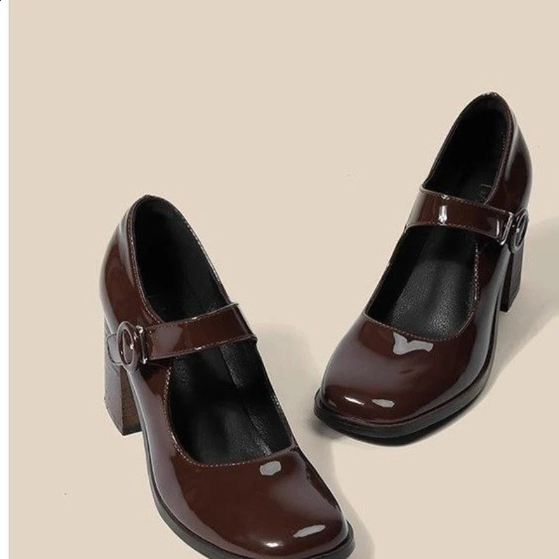 Fashion Womens Mary Jane Shoes Retro British Style Female Heeled Shoes Hepburn Black Womens Shoes Thick Heel Sapatos Feminino 240902
