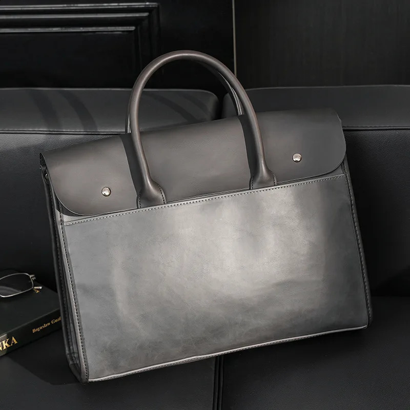 Mens briefcase tote bag mens shoulder PuCrazy Horse leather Korean messenger office large capacity laptop 240906