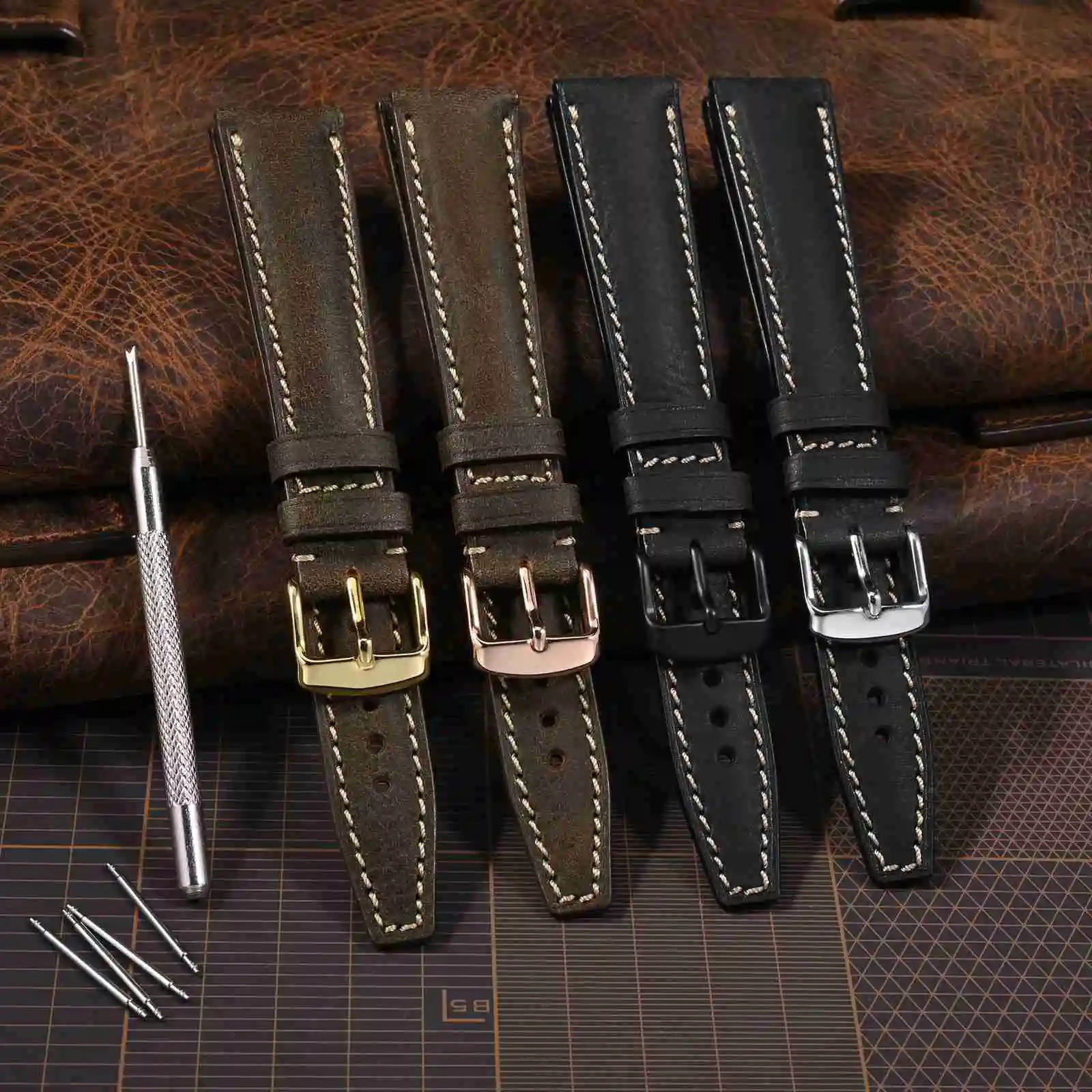 WOCCI Italian Leather Watch Straps 18mm 20mm 22mm Vintage Watchbands Black Brown Replacement Bracelet for Men 240906