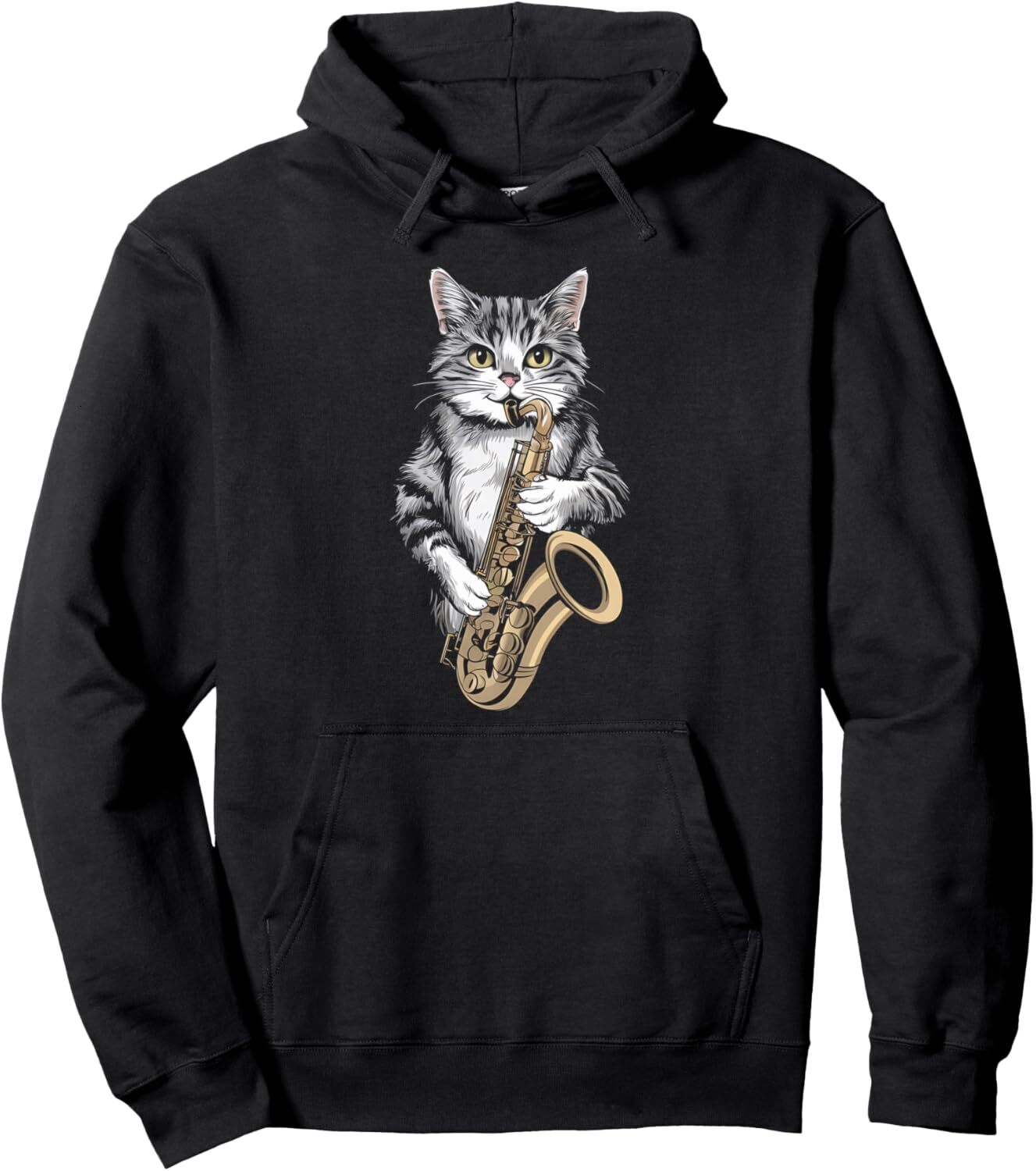 Hoodie for Mens Womens Saxophone Cat Jazz Music Lover Gift Idea Graphic Tees Pullover Hoodie Graphic Hoodies sweatshirt Pullover Long Sleeve