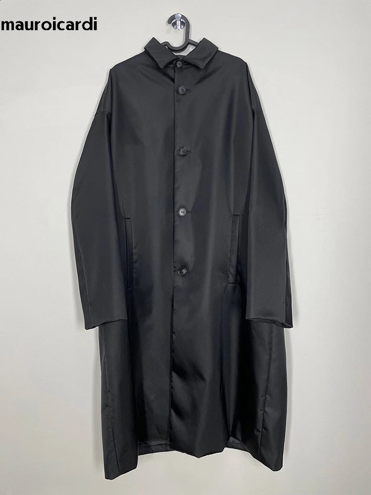 Mauroicardi Spring Autumn Long Cool Oversized Waterproof Black Trench Coats Men with Back Slit Single Breasted Loose Outerwear 240903