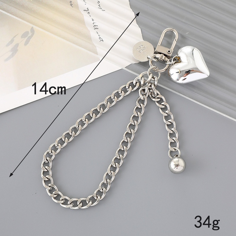 Creative New Pearl Heart Pendant Black and White Beaded Bear Chain Rope Phone Case Keychain Hanging Accessories