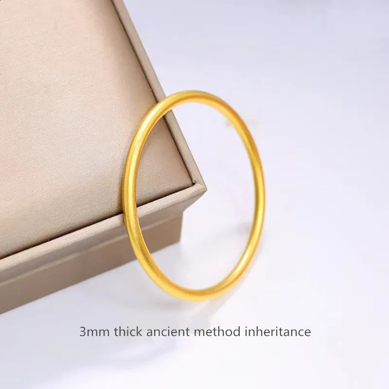 18K Gold Solid Non Demolding Bracelet Au750 Plain Ring Frosted Ancient Method Inheritance Boutique Jewelry Gift B0043 240902