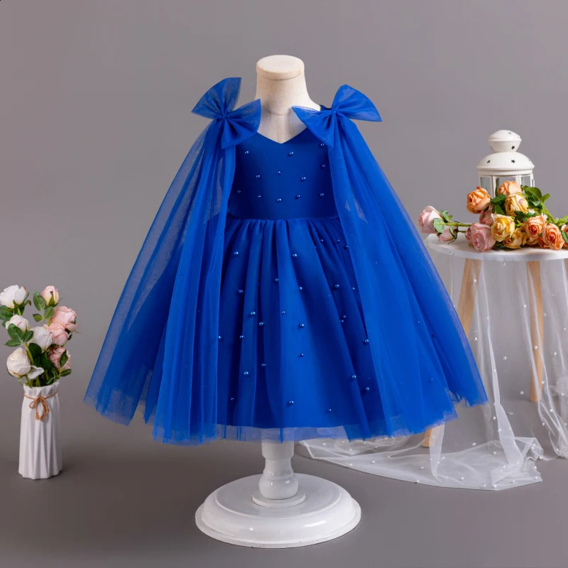 Cute little girl dress pearl net childrens dress princess dress 1-5 years old elegant floral day and evening dress 19105 240902