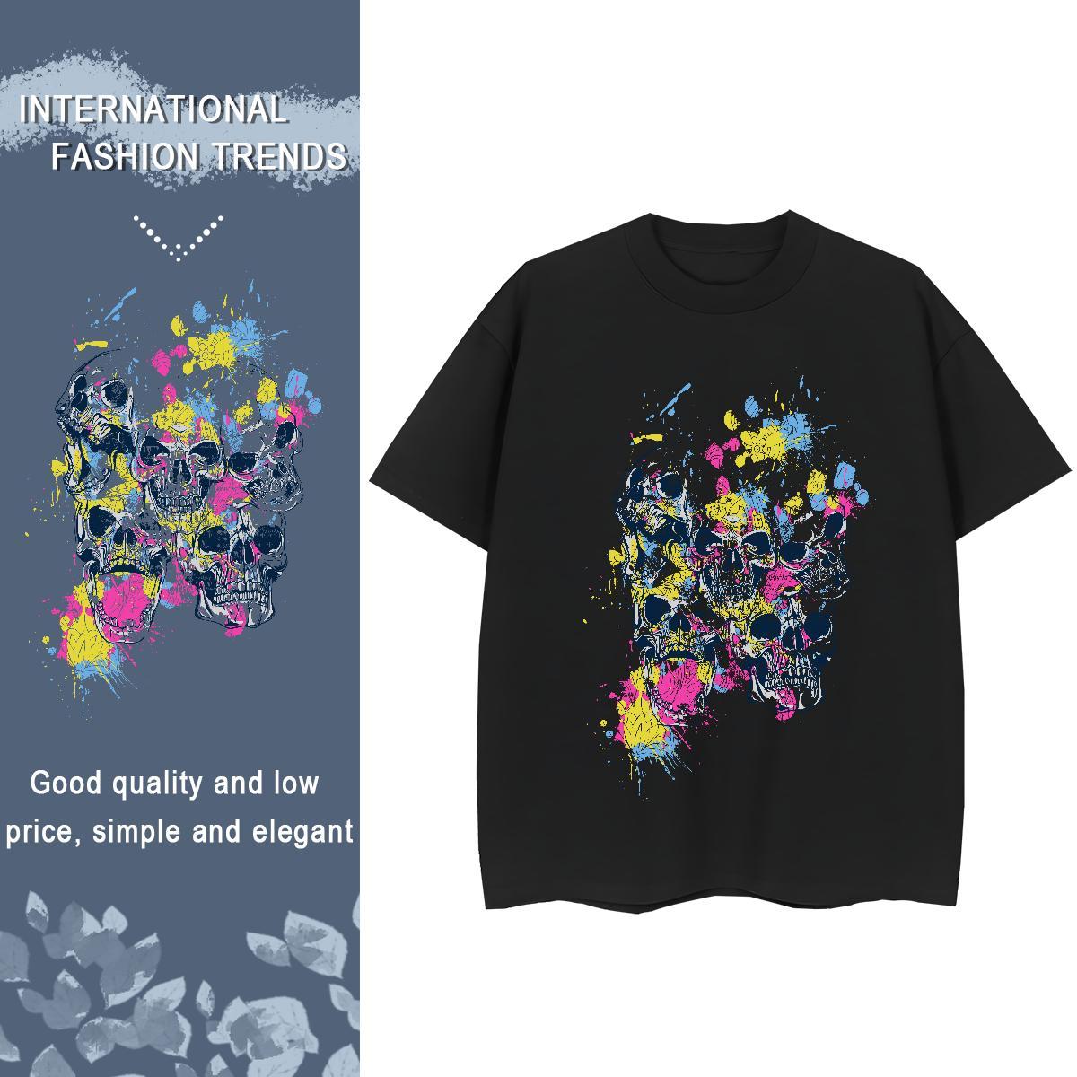 2024 Casual T Shirt For Woman 230g 100% Cotton O Neck Short Sleeves Street Casual skull Tshirt for Man Woman 5A DIY Logo Tops