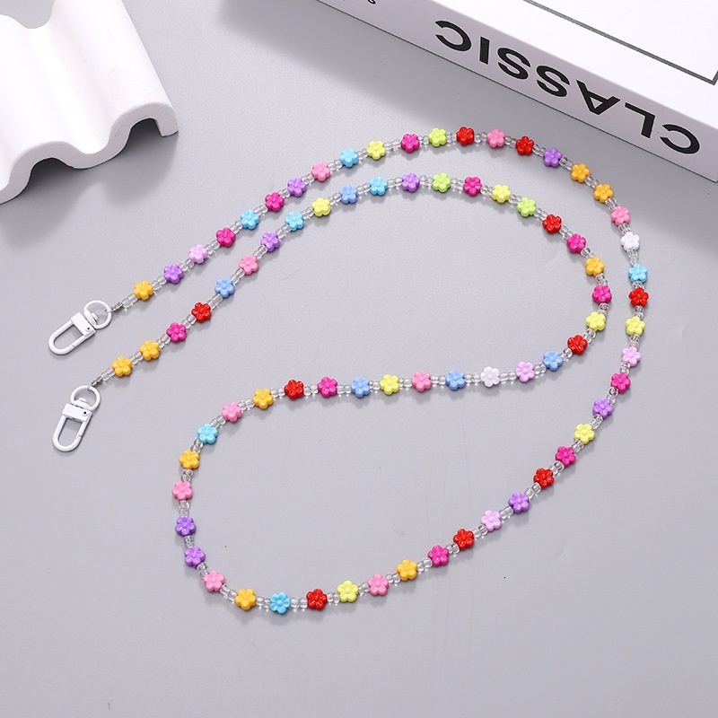 Yilian new AB color butterfly bead diagonal phone case hanging rope dopamine with flower bag shoulder strap chain