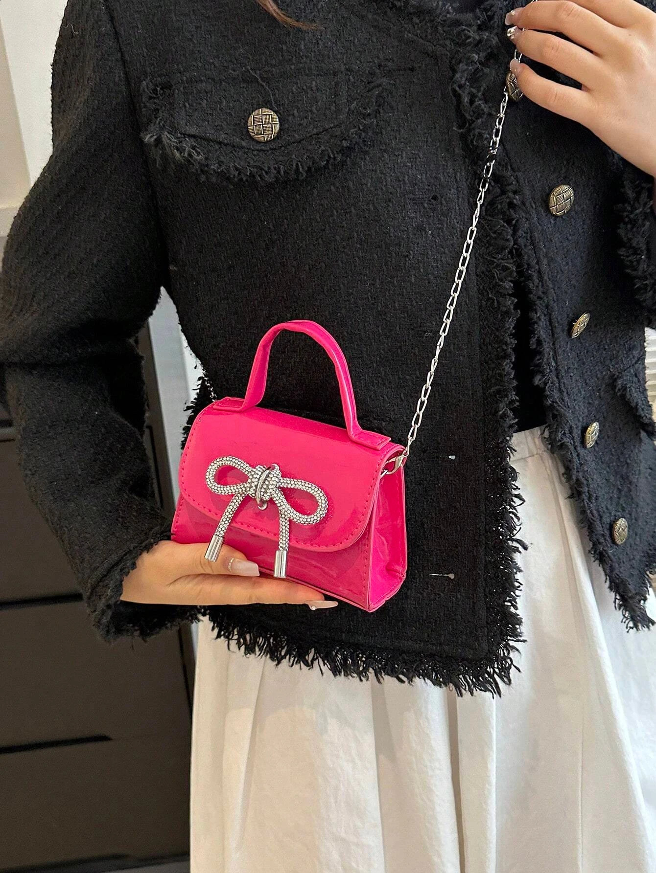 Mirror Pu Mini Handbag With Bow Decoration Fashionable Shiny Butterfly Decorated Mini Handbag Crossbody Bag For Women Girls 240907