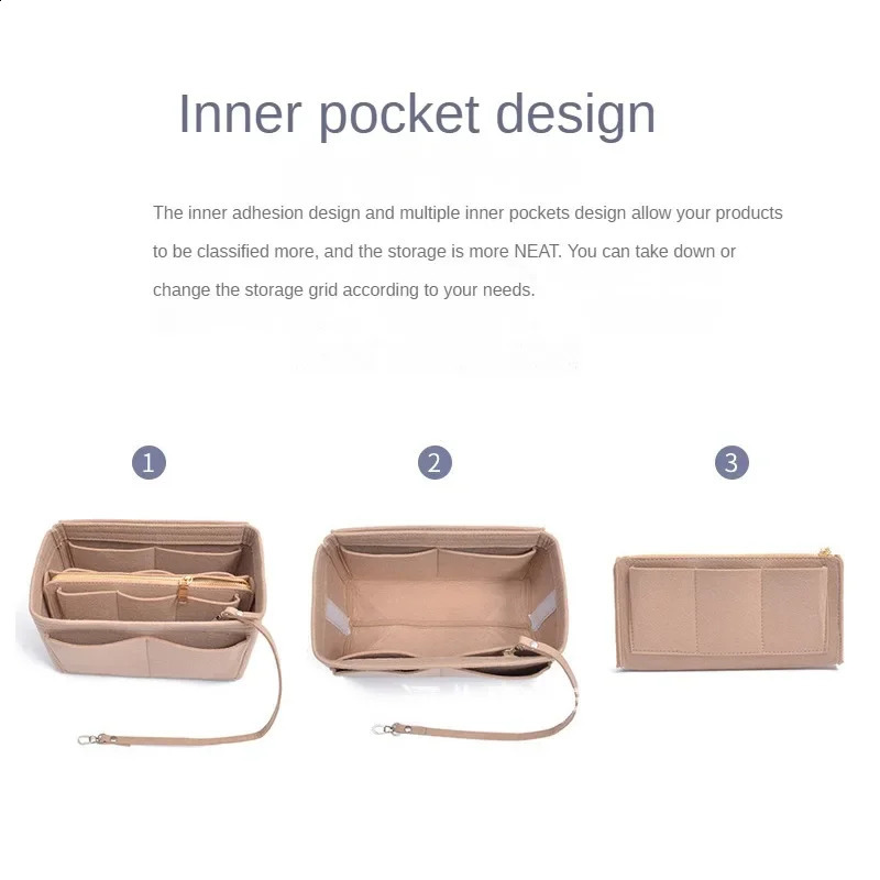 Multi functional large capacity storage with felt fabric lining travel insert portable bag makeup organizer