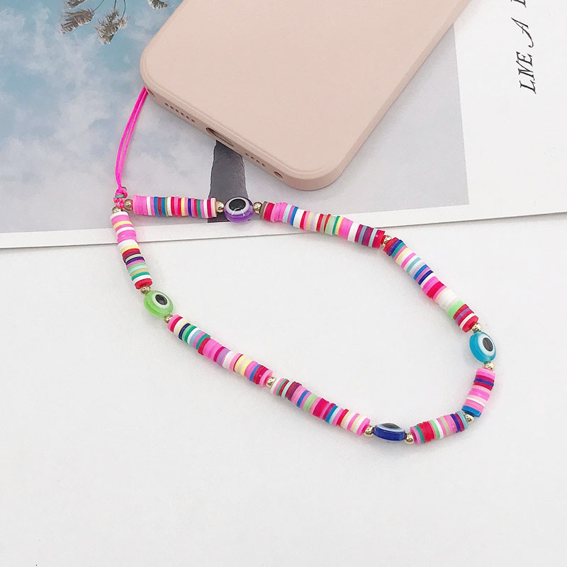 Yilian's new Devil's Eye mobile chain DIY accessories candy colored rainbow glass bead phone anti loss rope