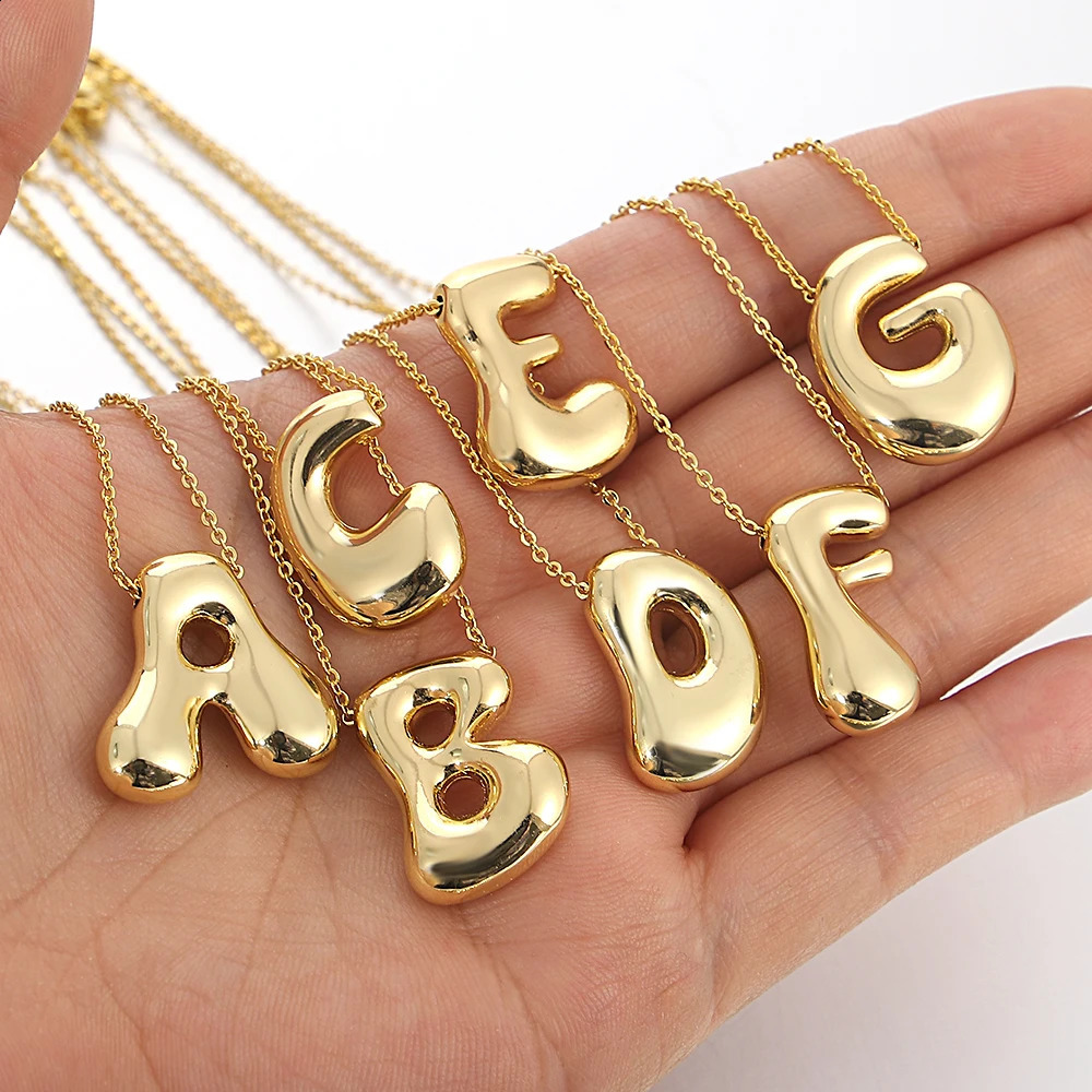 Chubby Balloon Bubble Initial Letter Pendant Necklace for Women, Personalized Gold Jewelry 4