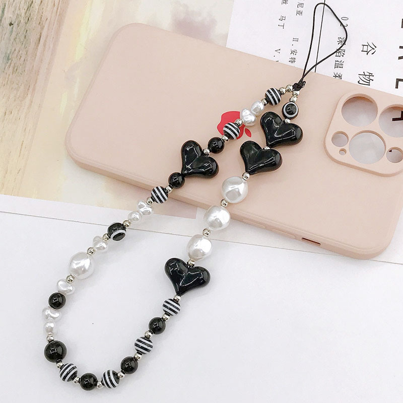 Yilian New Chain Black and White Rope Phone Hanging Decoration Striped Beaded Love Anti Loss Handheld