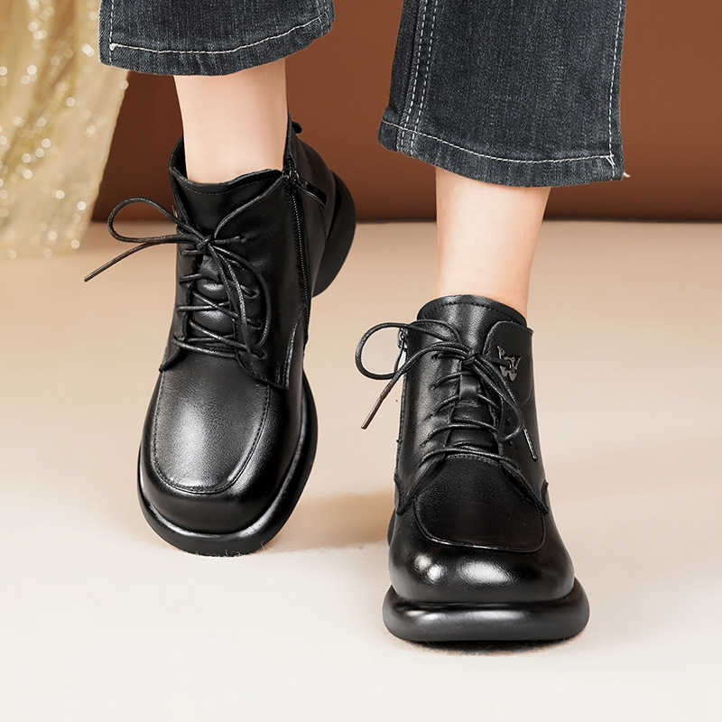CMM Boots Womens Winter Thick Velvet Short Boots Womens Shoes Fur Integrated Snow Boots Northeast Cotton Shoes Leather Wool Leather Shoes