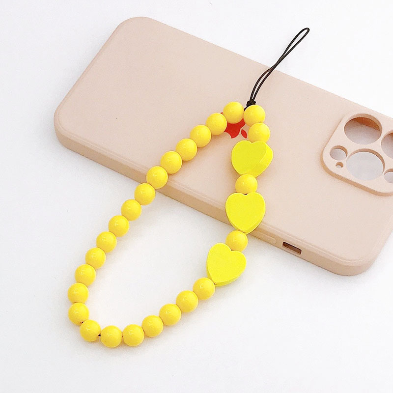 Yilian's new acrylic bead chain candy colored heart-shaped hanging anti fall hand rope phone case pendant