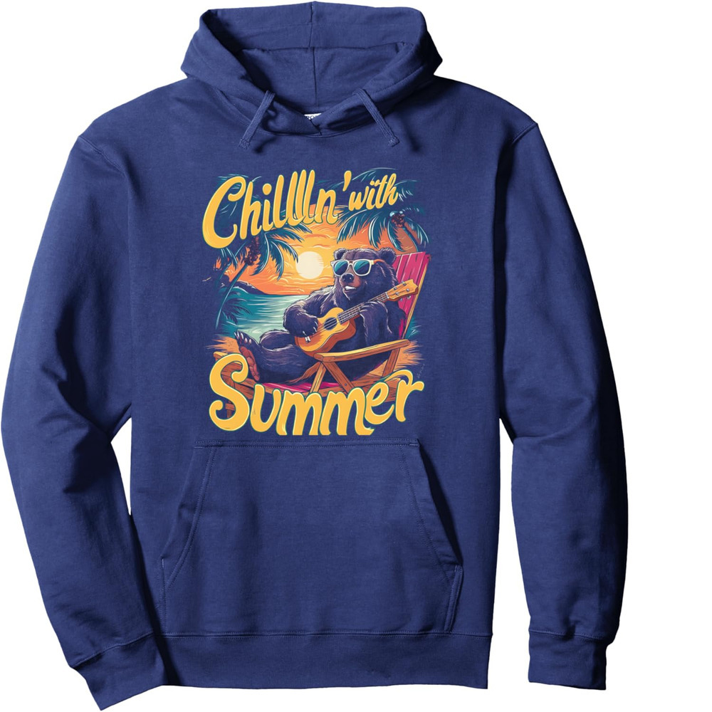 Hoodie for Mens Womens Beach Bear Ukulele Chillin with Summer Vacation Vibes Pullover Hoodie Graphic Hoodies sweatshirt Pullover Long Sleeve