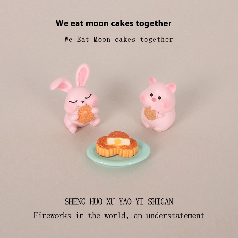 Cute Greedy Pig Mooncake Rabbit Micro Landscape Baby House Food and Play Scene Creative Resin Crafts Home Decoration