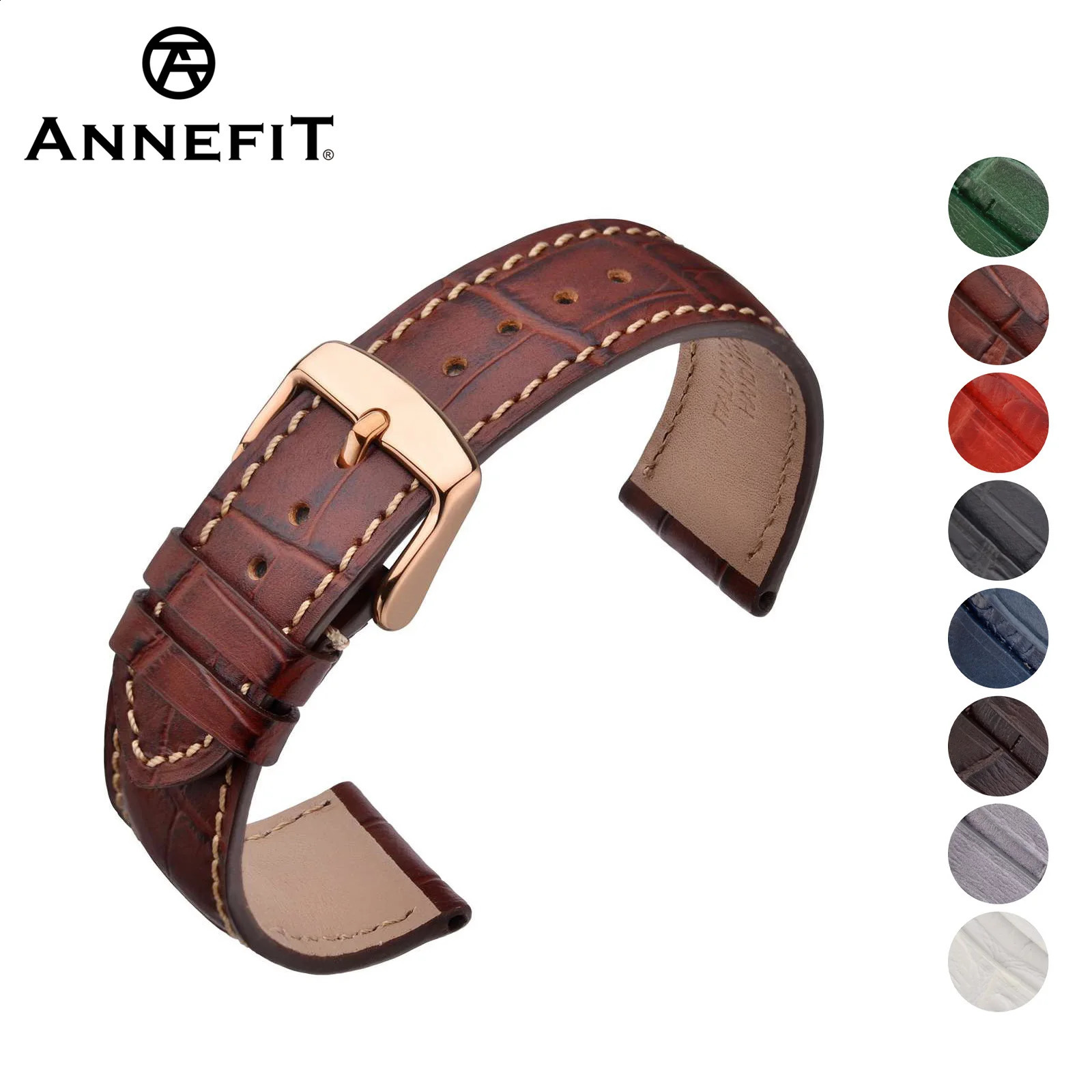 ANNEFIT Italian Leather Watch Band 18mm 20mm 22mm Embossed Alligator Grain Bracelet Stainless Steel Buckle Quick Release 240906
