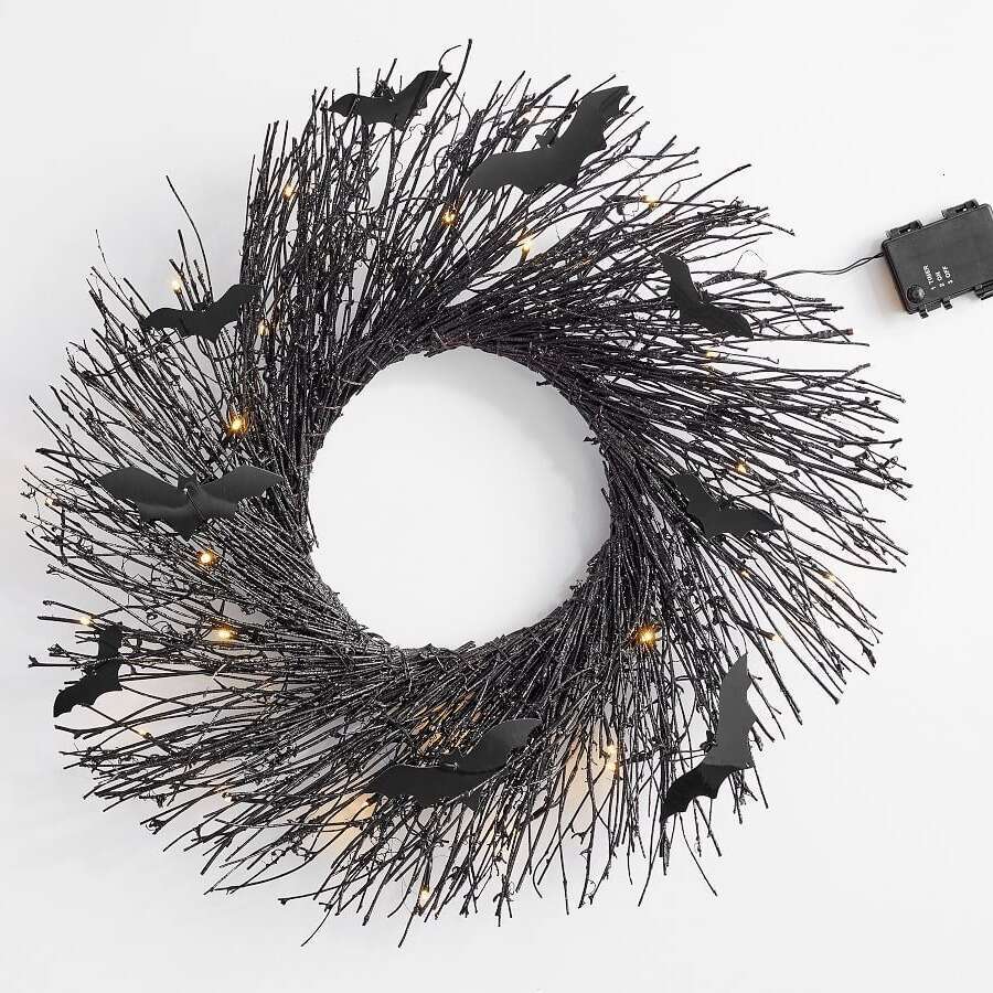 Black Bat Luminous Wreath Halloween Front Door Wall Decoration Pendant Accessories