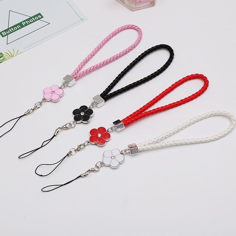 Creative leather lanyard bracelet, new woven mobile phone chain, camellia flower plum blossom short hand rope