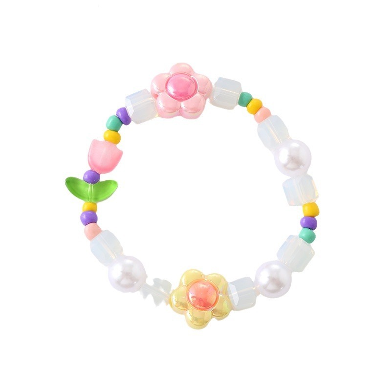 Creative new acrylic bead wer bracelet with sweet girlish style and colorful tulip handmade chain for women