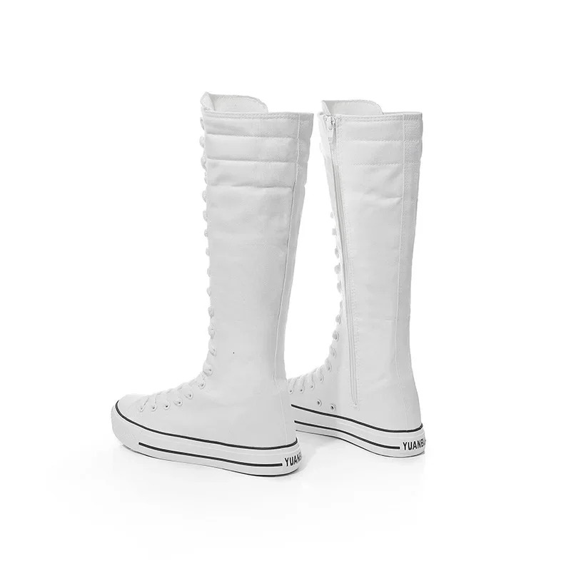 New Women Fashion High Top Flat Canvas Shoes Korean Knee-High Boots Plus Size 42 43 Ladies Dance Shoe